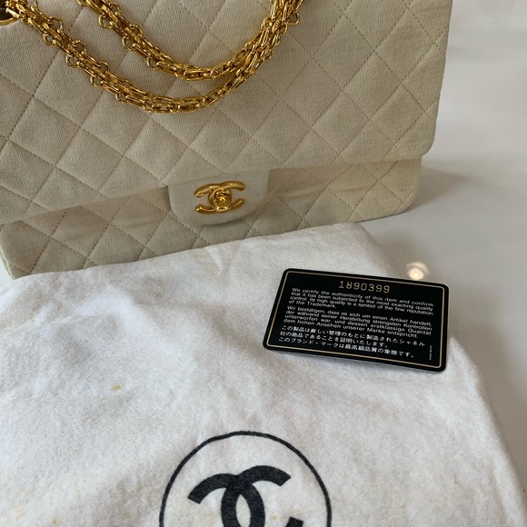 Chanel Beige Cotton Double Flap Quilted Handbag - Picture 10 of 10